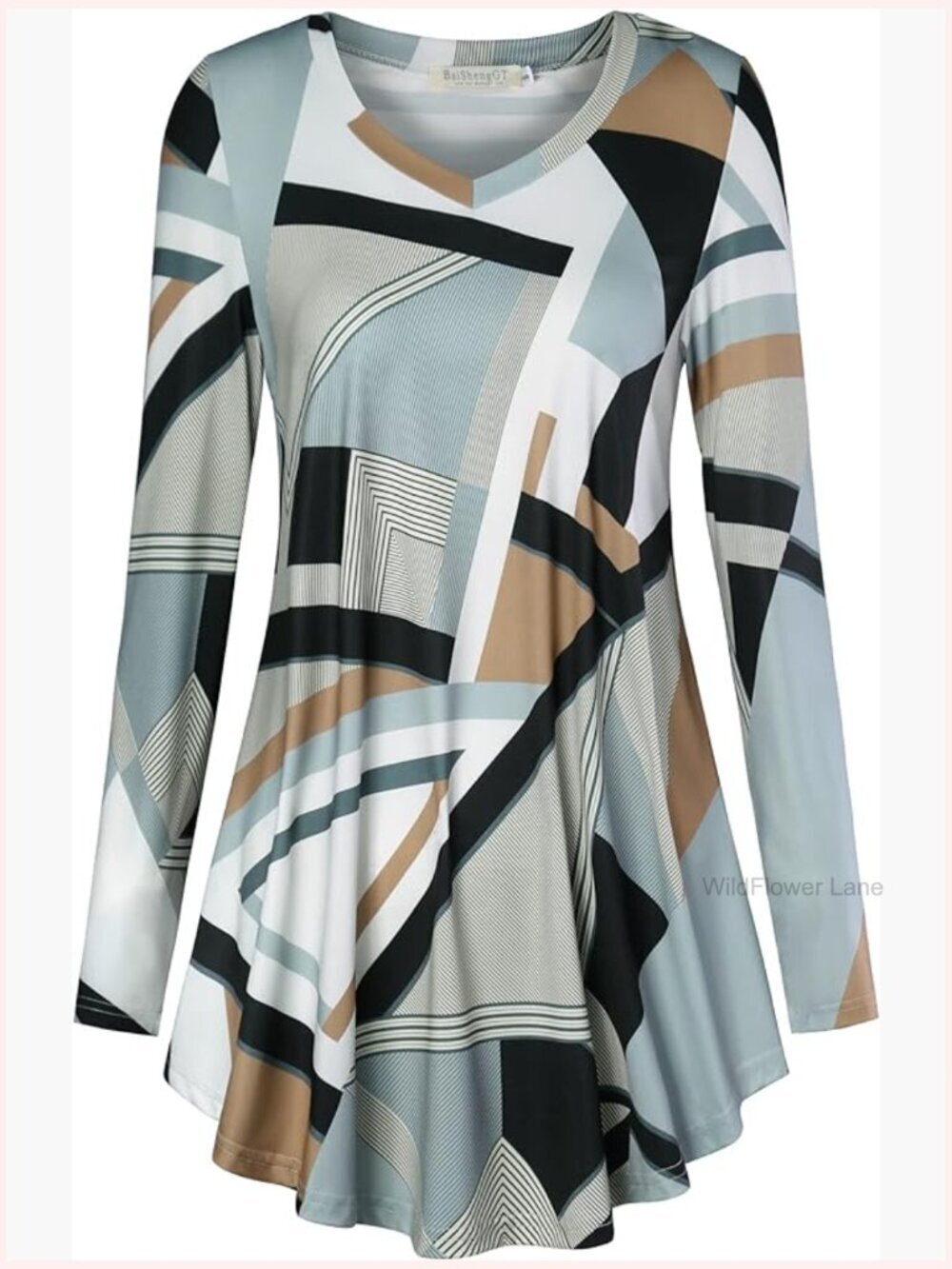 Long Sleeve V-Neck Tunic Top for Leggings Casual Blouse T-Shirt